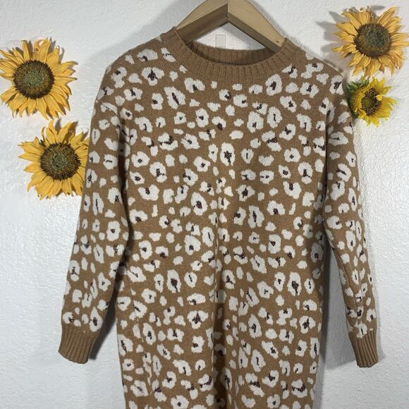 LOFT Shimmer Animal Print Mini Sweater Dress Size Medium Petite - Picture 3 of 12